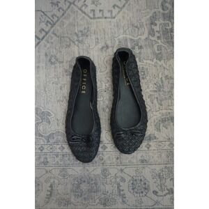 OFFICE LONDON Black Woven Ballet Flats Bow Detail Slip On Shoes size 7